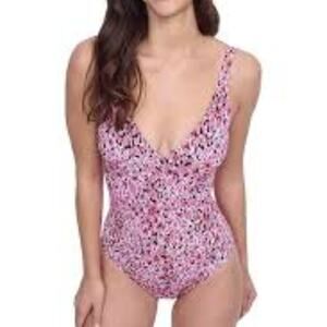 PROFILE BY GOTTEX FUN FLAIR STYLISH WOMEN'S ONE PIECE V-NECK BATHING SUIT 16 NEW